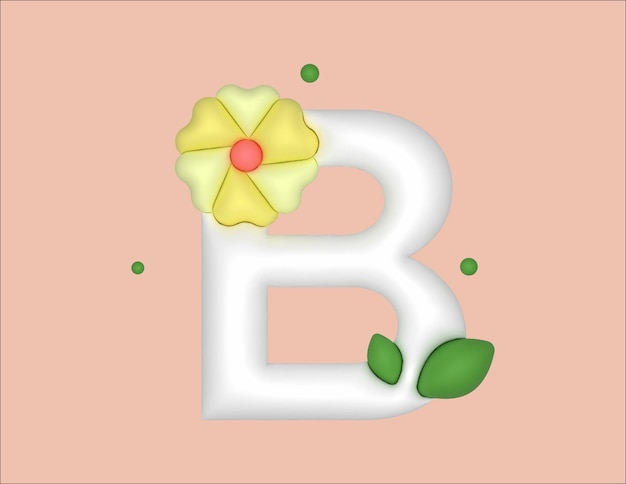 Vector letra b 3d floral plana