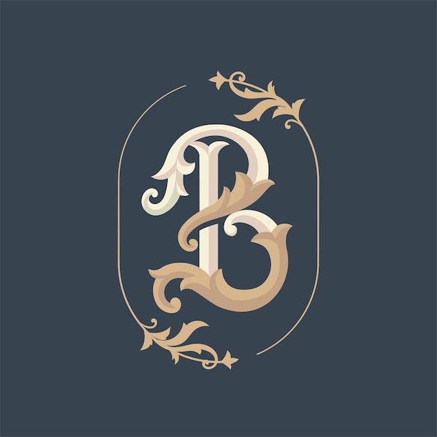 letra B del alfabeto ornamental vintage con marco decorativo floral