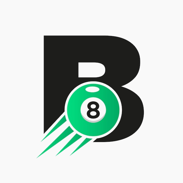 Letra B Diseño de logotipo de billar o piscina para sala de billar o plantilla de vector de símbolo de club de piscina de 8 bolas