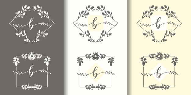 Letra b femenina con plantilla de logotipo de marco floral