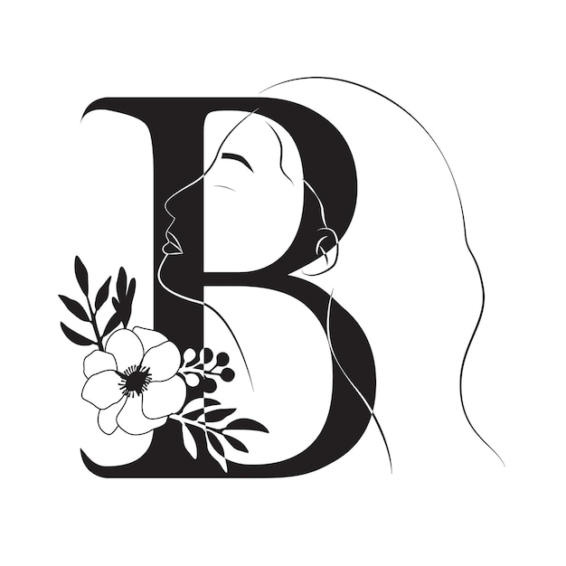 Vector una letra b con una flor en el medio