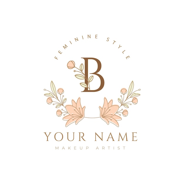letra b flor moderna minimalista fuente floral belleza botánica diseño de logotipo ilustración vectorial