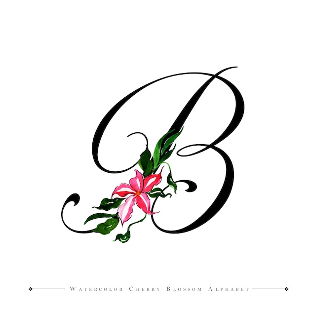 Vector letra b fondo floral acuarela