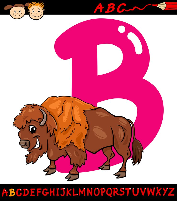 Vector letra b para la ilustración de dibujos animados de bisontes