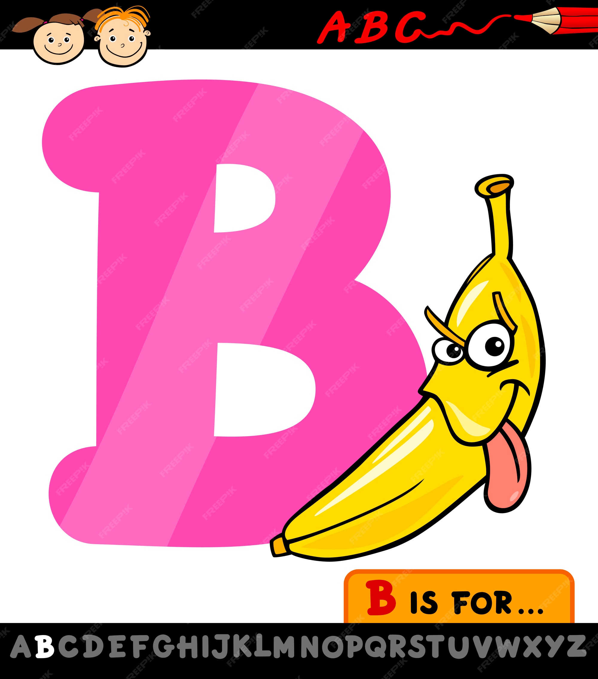 Letra b con ilustración de dibujos animados de plátano | Vector Premium
