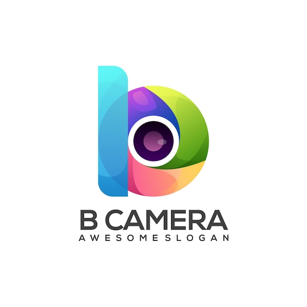 Vector letra b de la ilustración del logotipo con degradado de cámara colorido