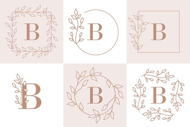 Letra B inicial con plantilla de marco floral