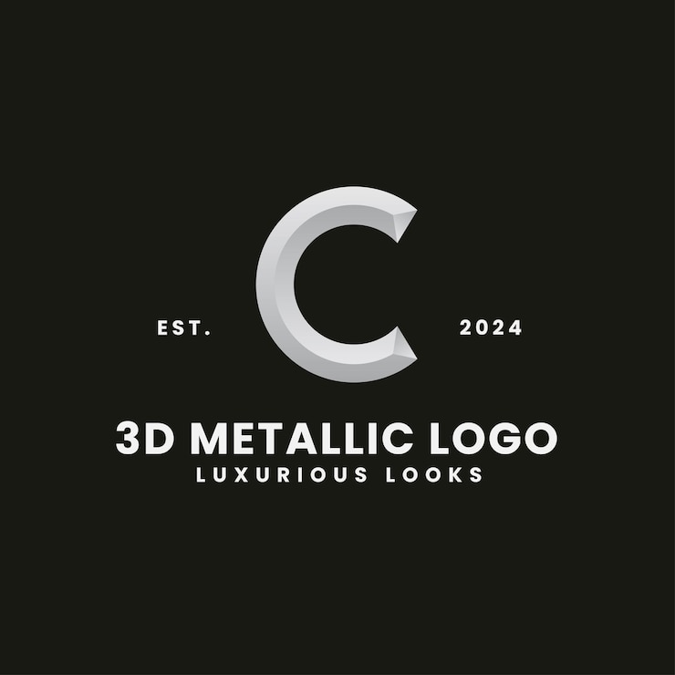 Vector letra c 3d monocromo concepto logotipo marca real y clásica