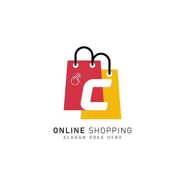 Letra C Bolsa de compras Logo Alfabeto C icono de diseño de concepto de compras en línea