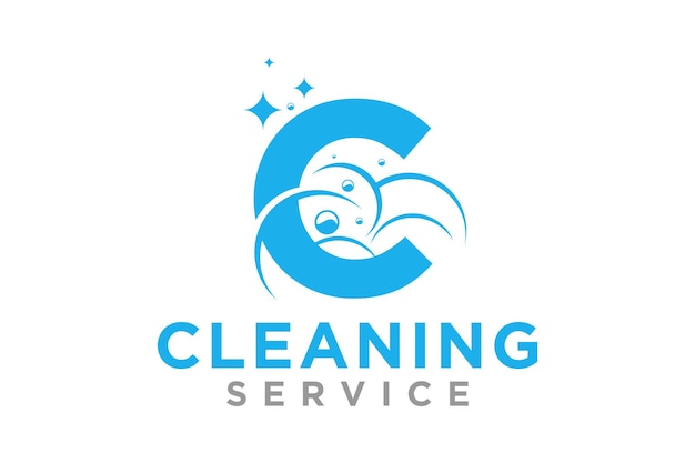Letra C Bombilla de agua dulce para el diseño del logotipo del servicio de limpieza
