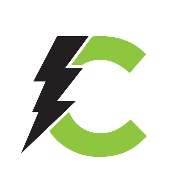 Letra C para la combinación de logotipo eléctrico con el diseño de logotipo de energía del icono Lightning Thunder Bolt
