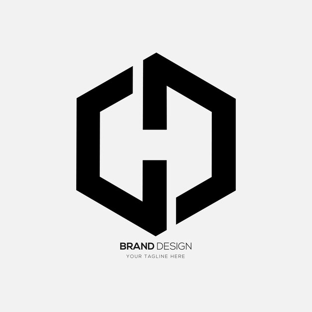Letra c h d espacio negativo forma hexagonal logotipo de monograma creativo