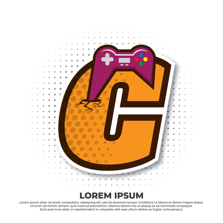 Vector letra c con icono de juego gaming console esport logo designs con estilo pop