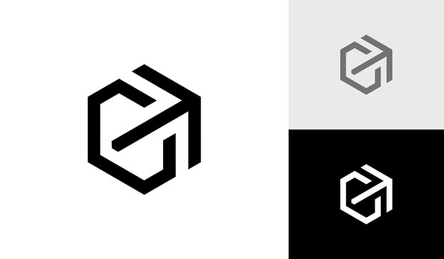 Letra C inicial con vector de diseño de logotipo de monograma hexagonal de flecha