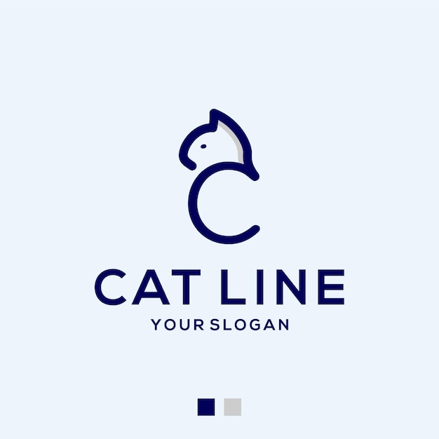 Letra c y línea vectorial del logotipo del gato