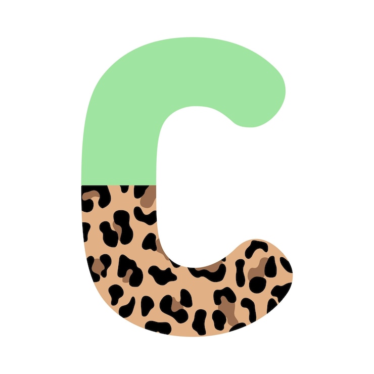 Vector letra c con medio estampado de leopardo monograma colorido con estampado animal