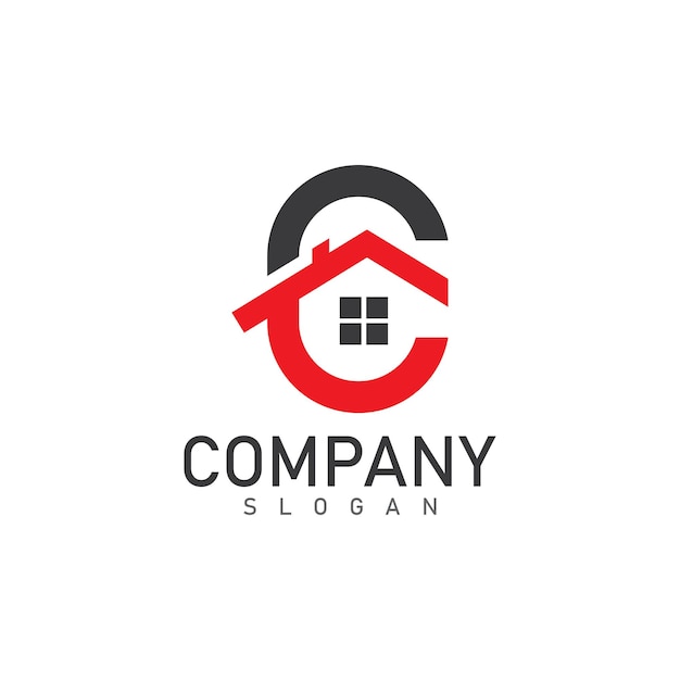 letra c plantilla de diseño de logotipo de bienes raíces vector de casa