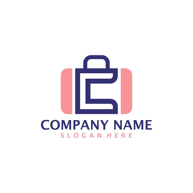 Letra C con vector de diseño de logotipo de maleta C inicial con concepto de plantilla de diseño de logotipo de maleta