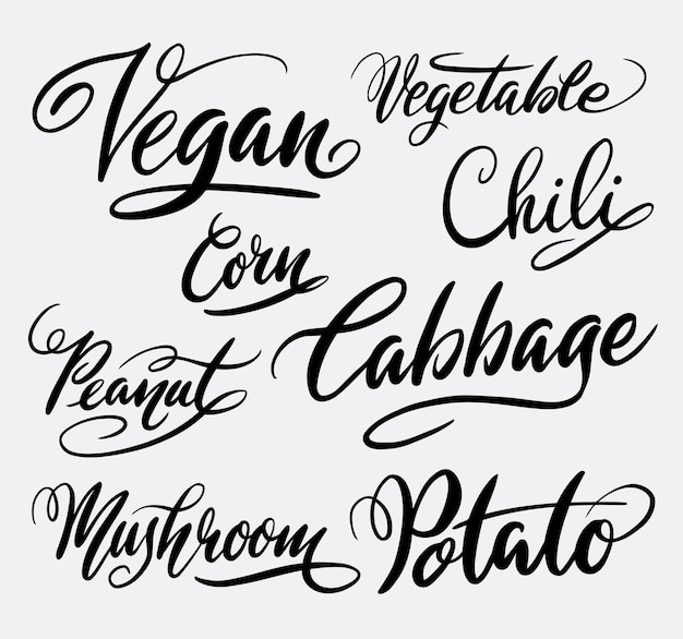 Vector letra de caligrafía vegana y vegetal