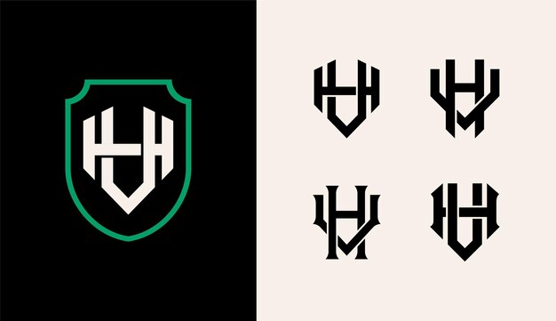 Letra de colección de monogramas HV o VH con estilo de interbloqueo de escudo bueno para ropa de marca