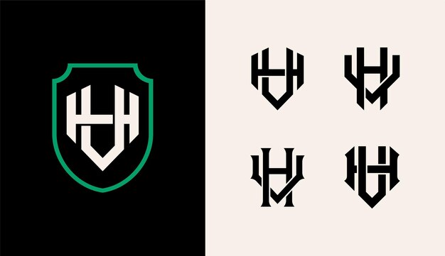 Letra de colección de monogramas HV o VH con estilo de interbloqueo de escudo bueno para ropa de marca