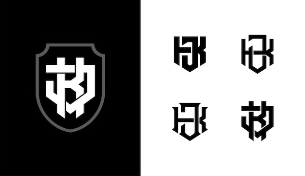 Letra de colección de monogramas JK o KJ con estilo de interbloqueo de escudo bueno para ropa de marca
