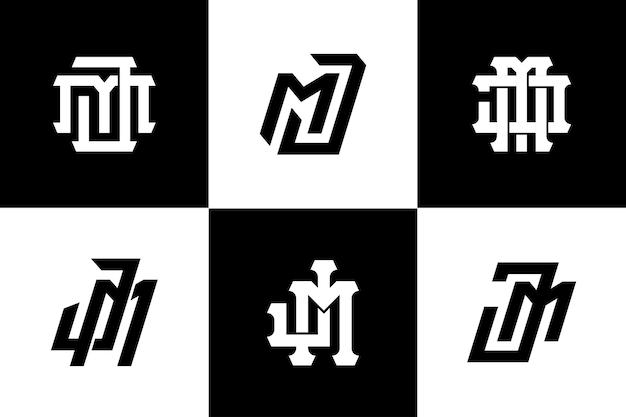 Letra de colección de monogramas JM o MJ con estilo moderno entrelazado, ideal para ropa de marca