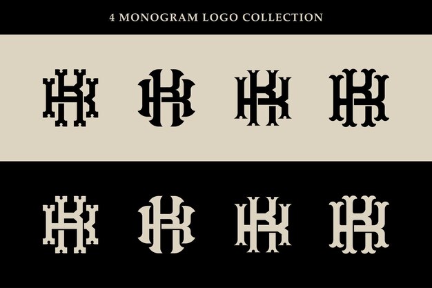 Letra de colección de monogramas K o KK con estilo clásico vintage entrelazado, bueno para ropa de marca