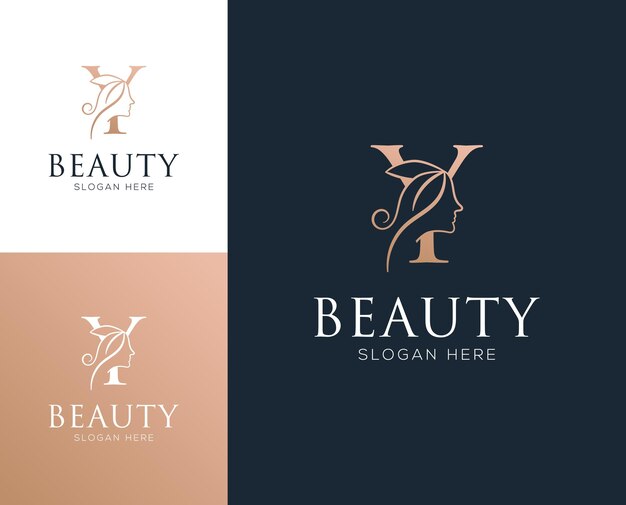 Letra combinada Y con ilustración de vector de diseño de logotipo de elementos de belleza de mujer