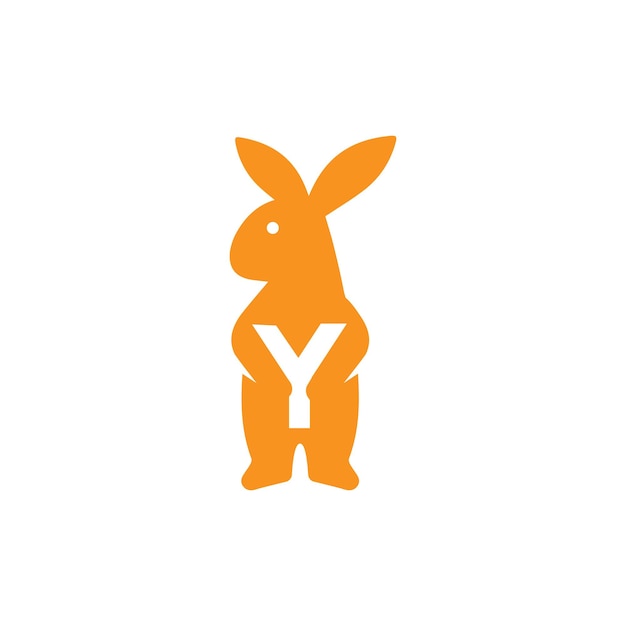 Letra y conejo espacio negativo logo icono vector plantilla
