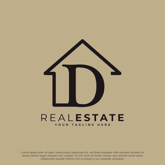 Letra creativa D Diseño de logotipo de casa Símbolo de casa Estilo lineal geométrico para logotipos de bienes raíces