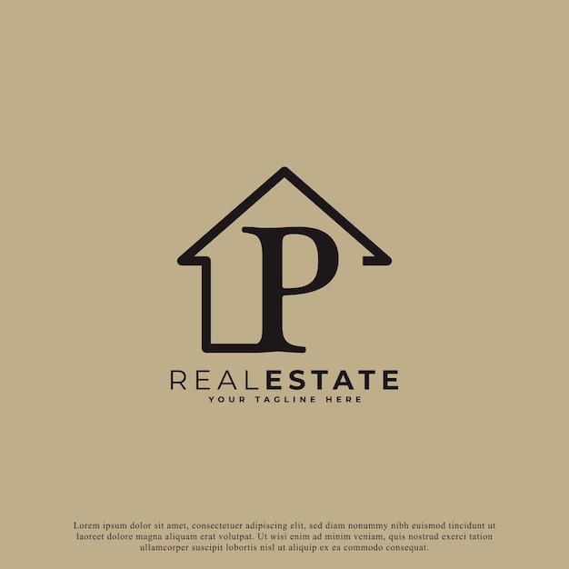 Letra creativa P Diseño de logotipo de casa Símbolo de casa Estilo lineal geométrico para logotipos de bienes raíces