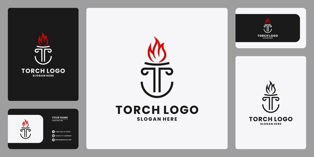 Letra creativa T con vector de diseño de logotipo de combinación de antorcha
