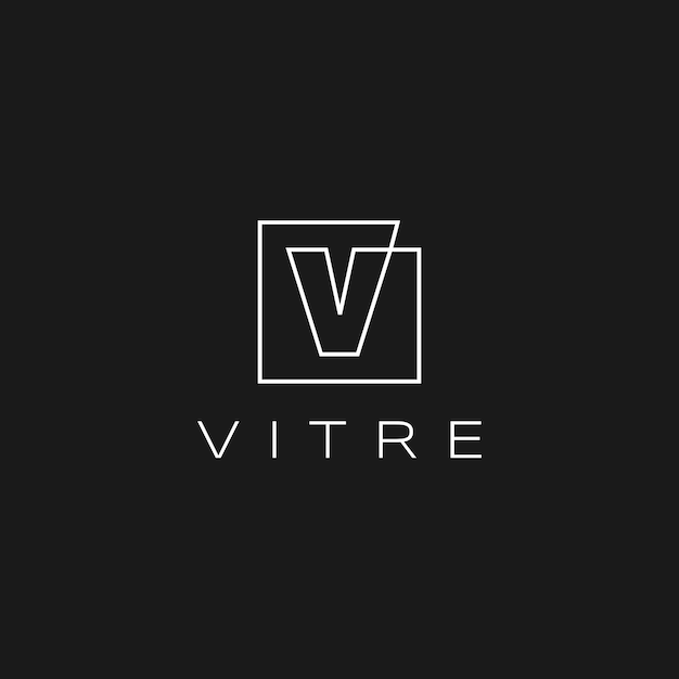 Letra cuadrada V Marca de letra inicial Línea continua Contorno blanco en logotipo negro Vector Icono Ilustración
