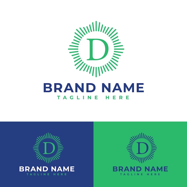 Letra D brillo círculo ondulado zig zag esquina suave símbolo icono plano logotipo diseño vectorial de acciones