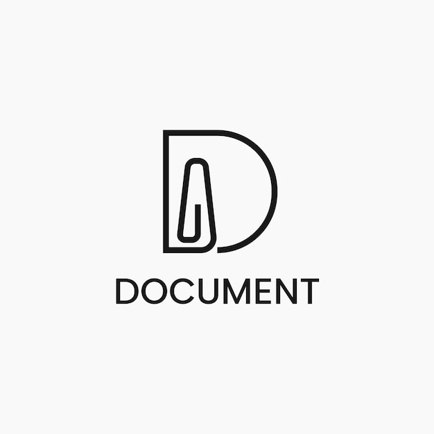 Letra D con clip de papel logotipo de línea simple ilustración de icono vectorial logotipo comercial de monograma D