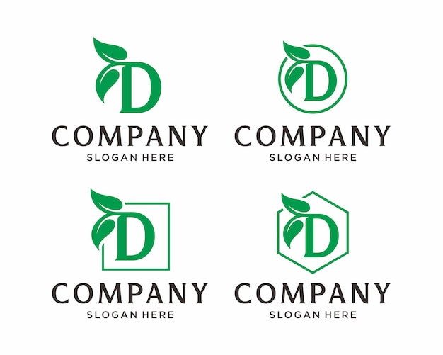 Letra D con diseño de logo de hoja.