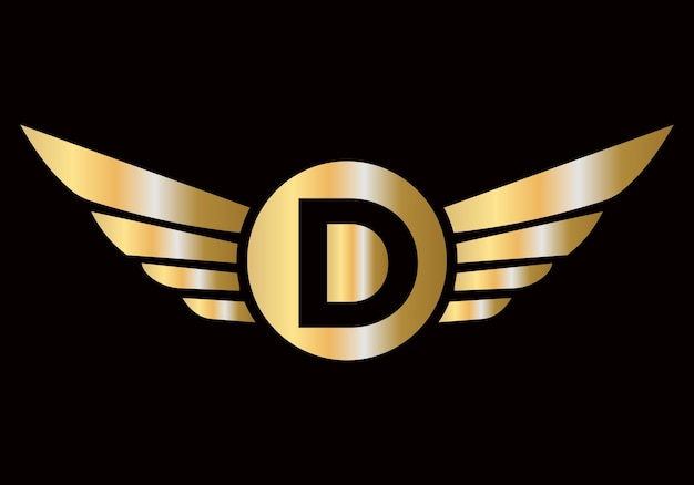 Letra D Diseño del logotipo de transporte Símbolo del ala para la señal de carga