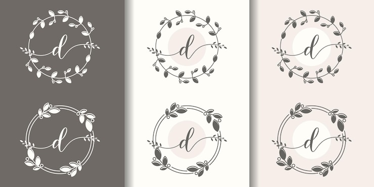 Vector letra d femenina con plantilla de logotipo de marco floral