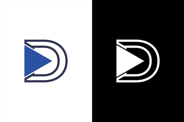 Letra D Logo Triángulo geométrico Botón de reproducción Vector. D logo multimedia y tecnología de logotipo de juego