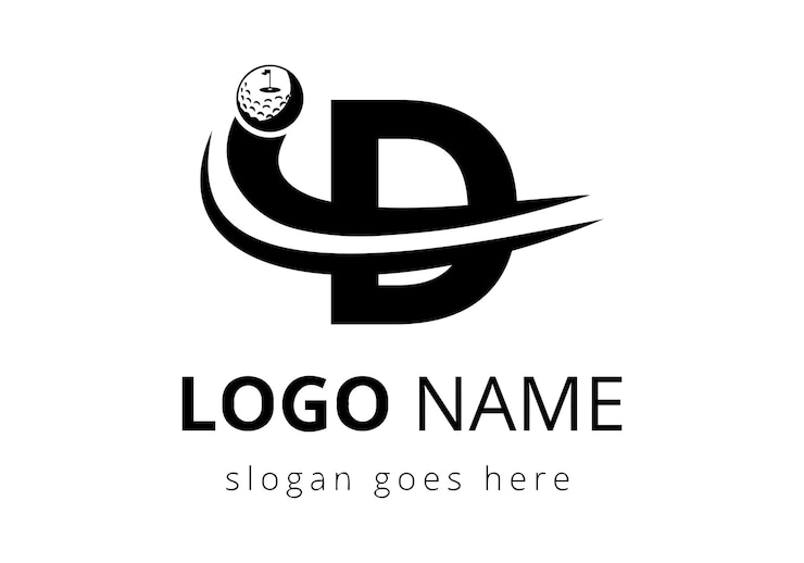 Vector letra d con logotipo de deportes de golf diseño de plantilla de la academia de deportes de hockey signo del club símbolo