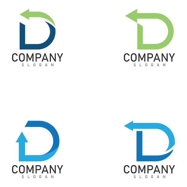 Letra D con logotipo de flecha y icono de ilustración del vector de símbolos