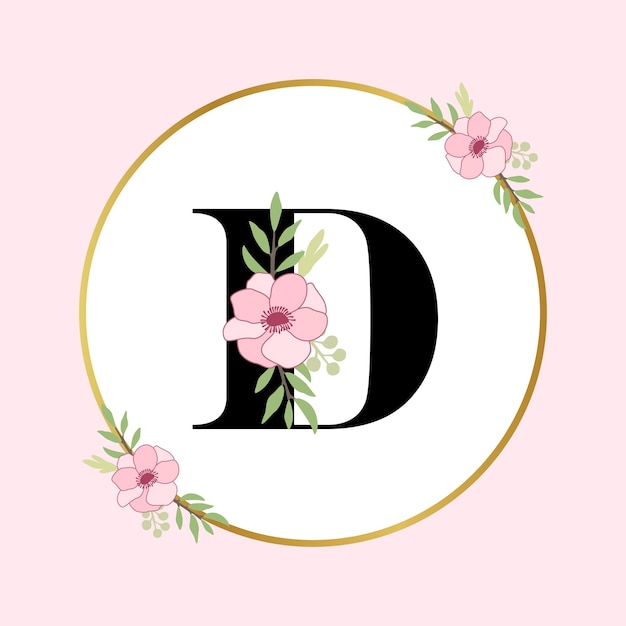 Letra D Logotipo floral dibujado a mano