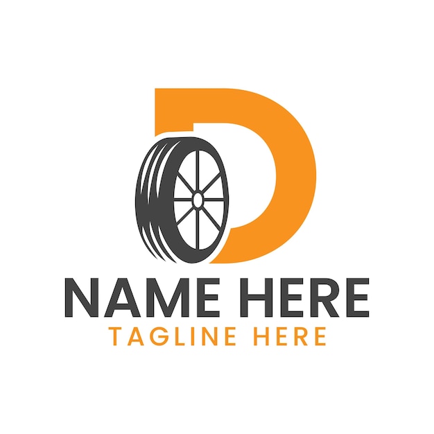 Letra D Logotipo de neumático para reparación de automóviles Plantilla de vector de diseño de logotipo de motor automotriz