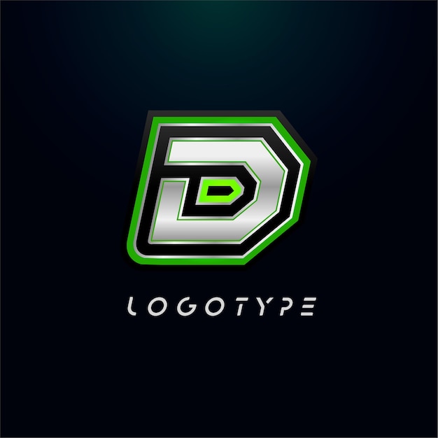 Letra d para logotipo de videojuego y monograma de superhéroe emblema de juego deportivo letra futurista audaz