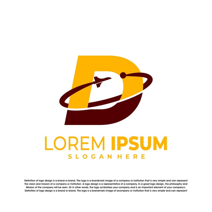 Vector letra d con plantilla de diseño de vector de logotipo de cohete logotipo de órbita