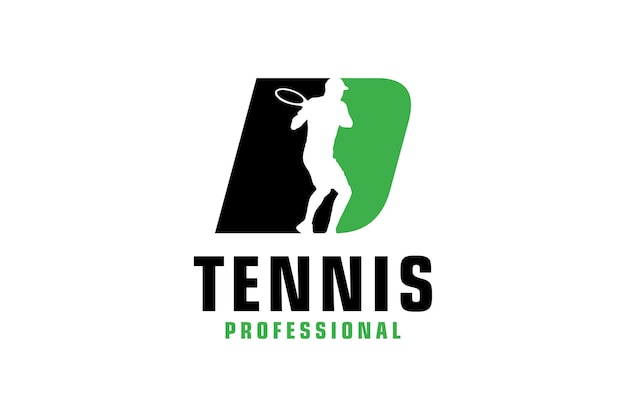 Letra d con silueta de jugador de tenis diseño de logotipo elementos de plantilla de diseño vectorial para equipo deportivo