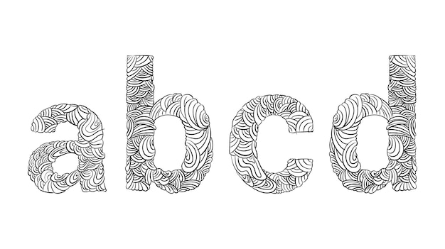 Vector letra dibujada a mano de tipografía abcd libro para colorear floral