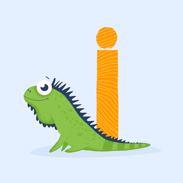 Letra de dibujos animados del alfabeto con iguana de carácter animal