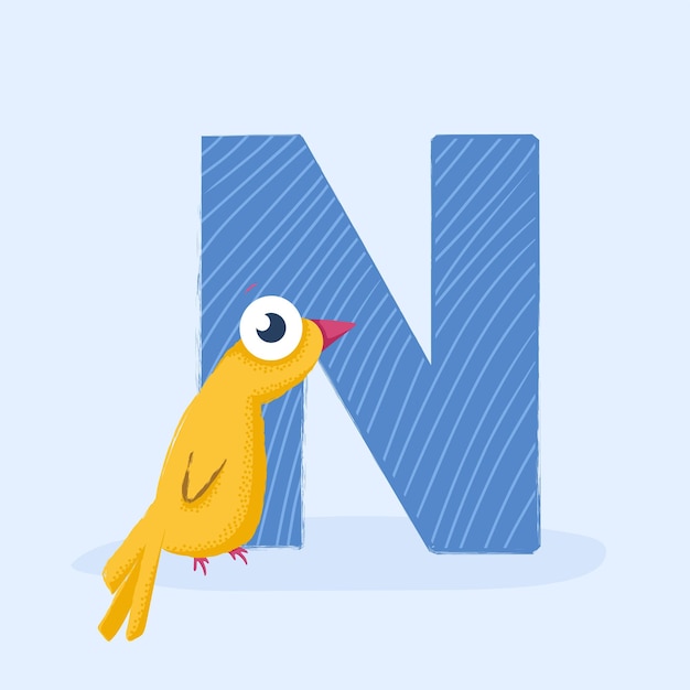 Letra de dibujos animados del alfabeto con ruiseñor de pájaro de carácter animal